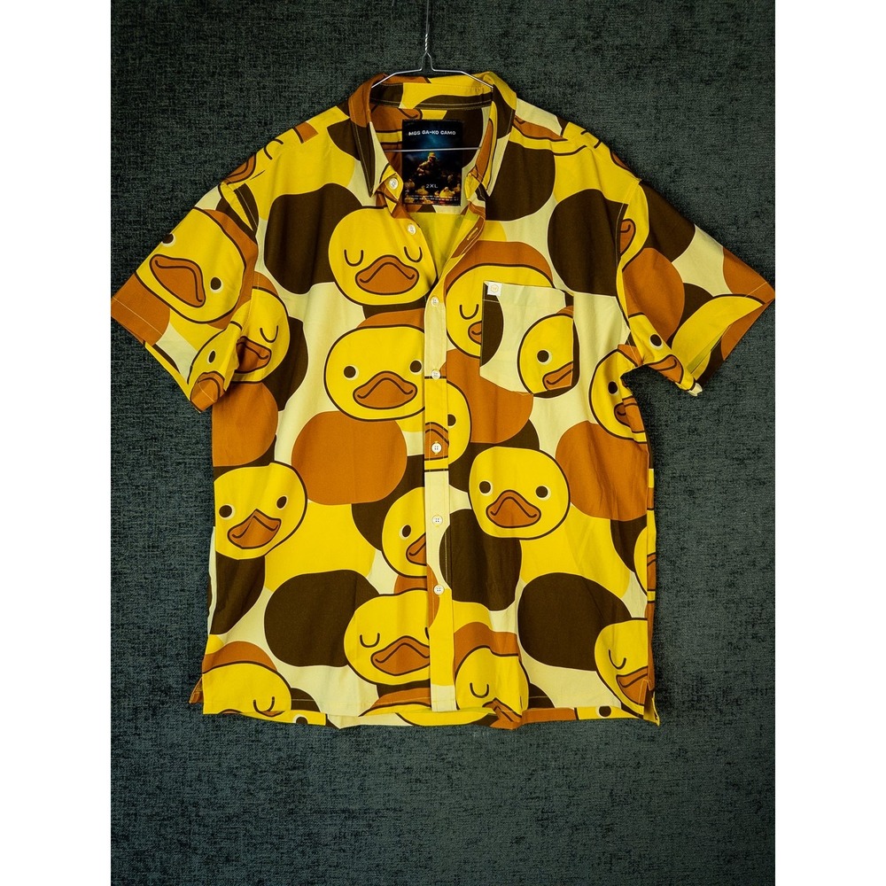 Warrior MGS Ga-Ko Camo Button Up Shirt Mens 2XL Yellow Duck Print Metal Gear